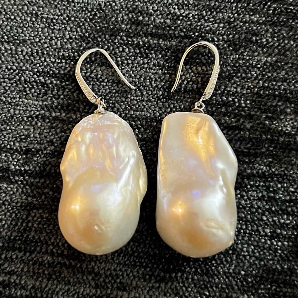 Elegant Genuine Fresh Water Pearl 925 Silver Drop Earrings